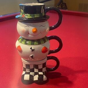 Snowman Stackable Mugs - White and Green